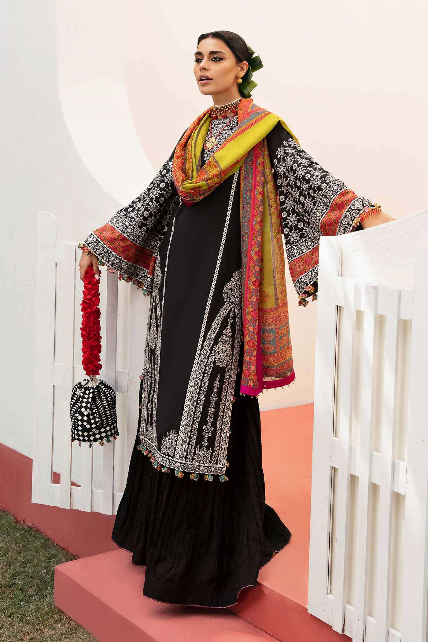 3PC Embroidered Lawn Suit with Printed Silk Dupatta -GA2008