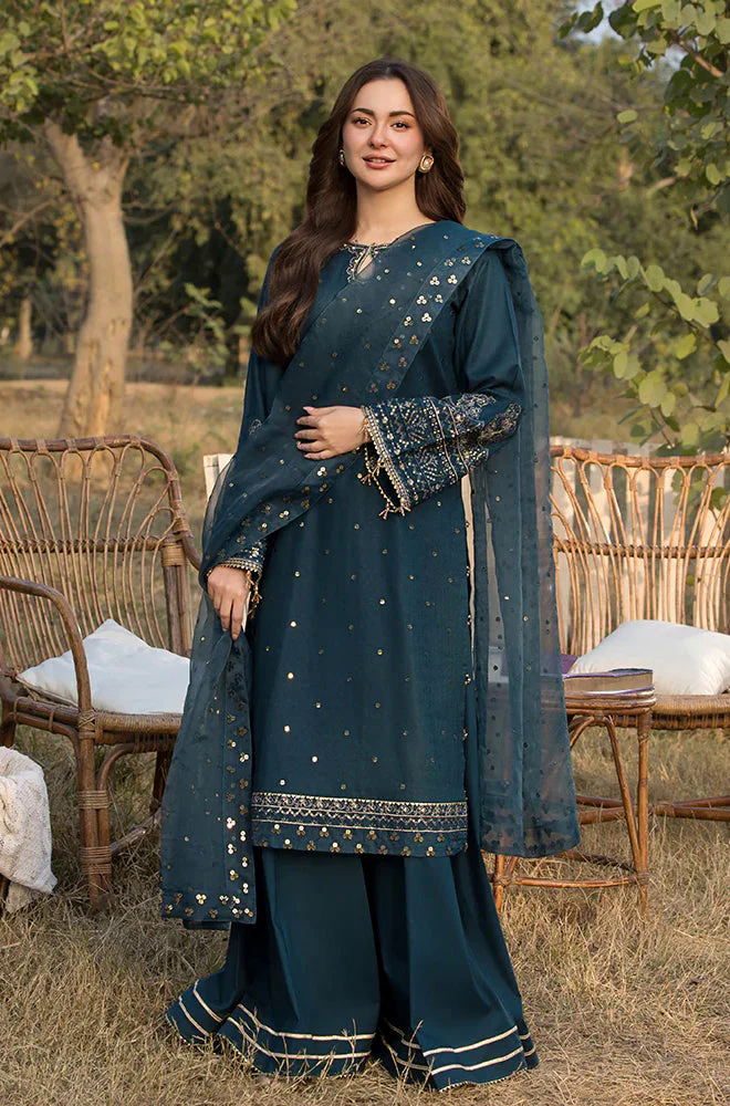 3PC Lawn Embroidered Shirt with Embroidered Organza Dupatta- GA2037