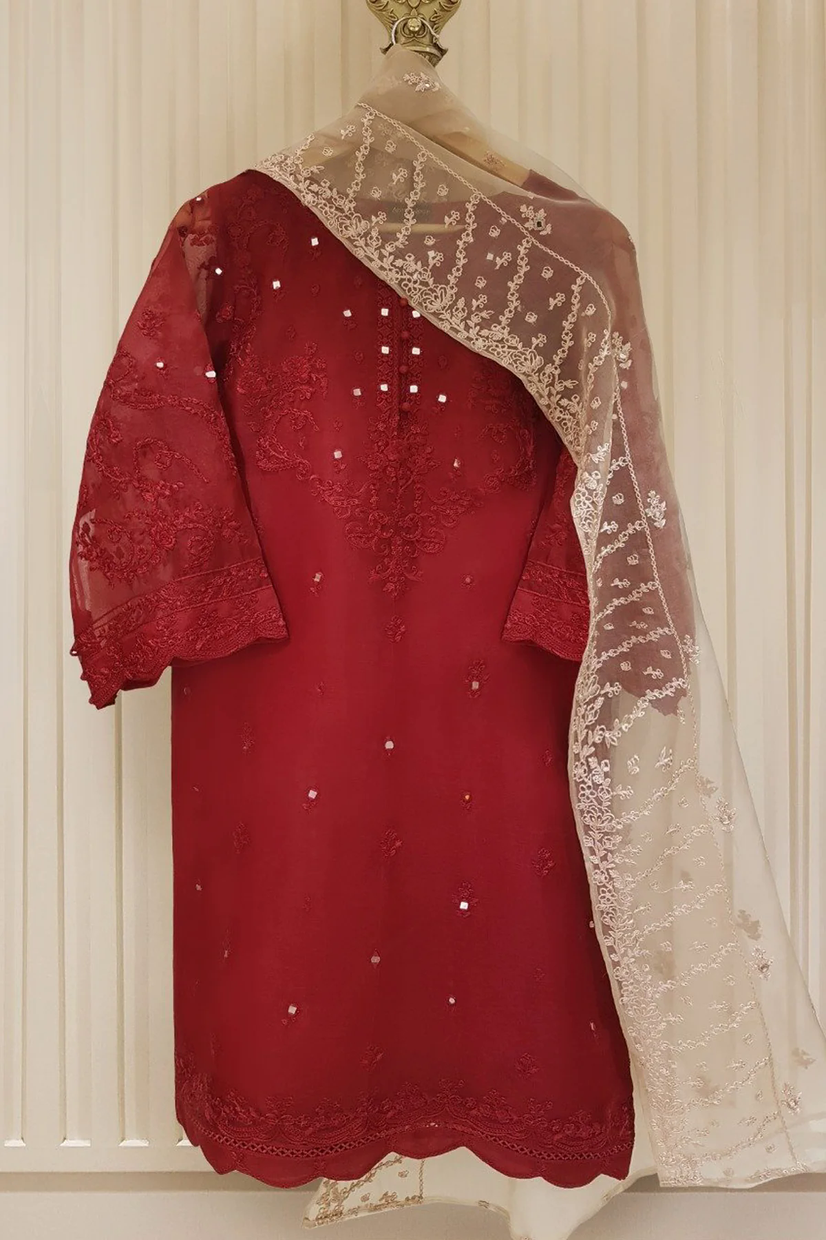 Heavy Embroidered  with Mirror Work  organza dupatta-GA10191