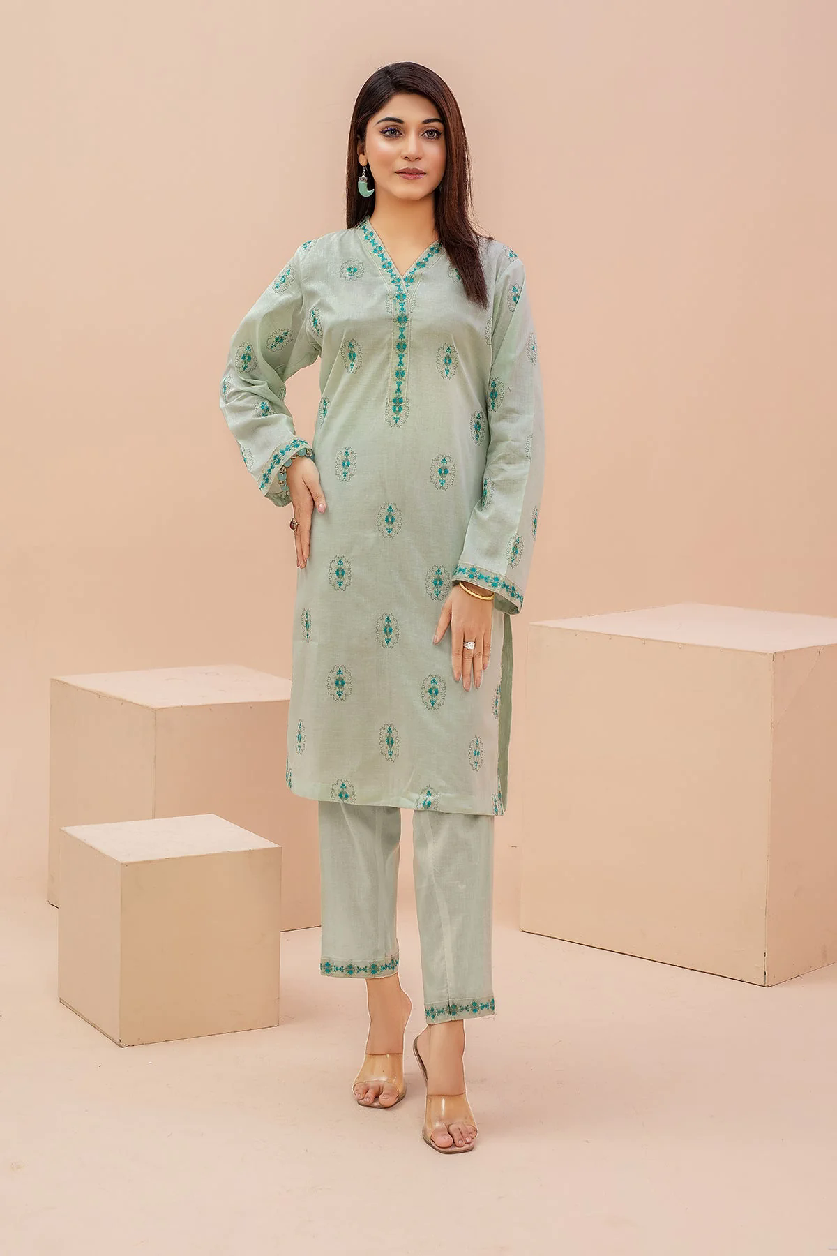 Original Sea Green Embroidered Lawn 2pc - ZJ056