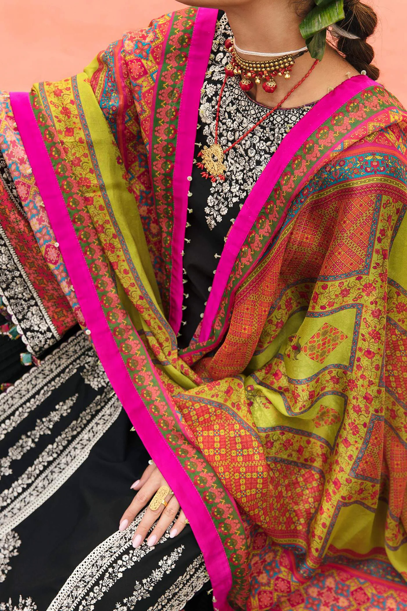 3PC Embroidered Lawn Suit with Printed Silk Dupatta -GA2008
