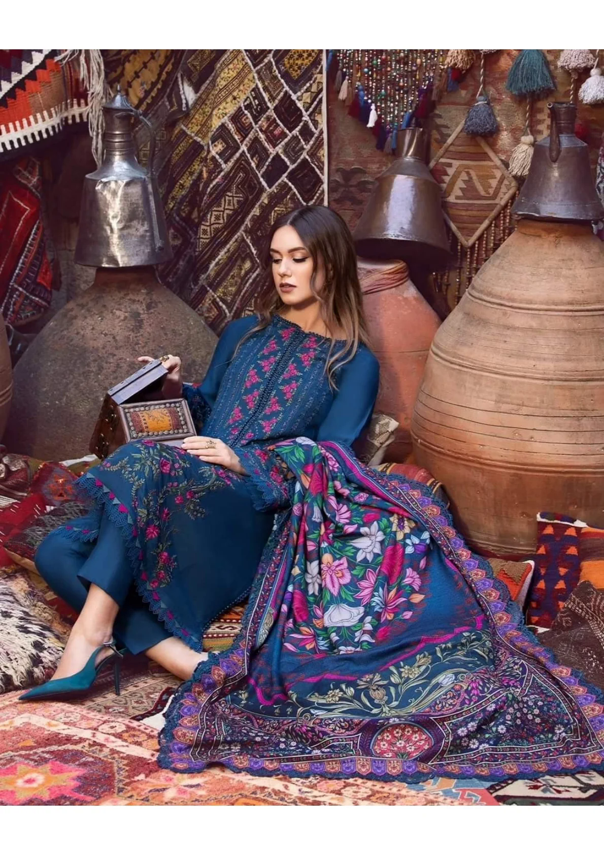 Embroidered Dhanak 3pc with Whool Shawal- GA1975 Embroidered Dhanak 3pc with Whool Shawal- GA1975