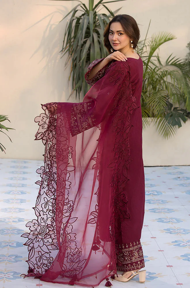 3PC Lawn Embroidered Shirt with Embroidered Organza Dupatta- GA2036