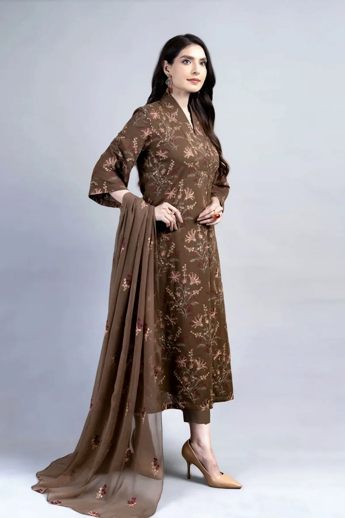 Embroidered Lawn 3pc with Embroidered Crinkle Chiffon Dupatta- GA2024