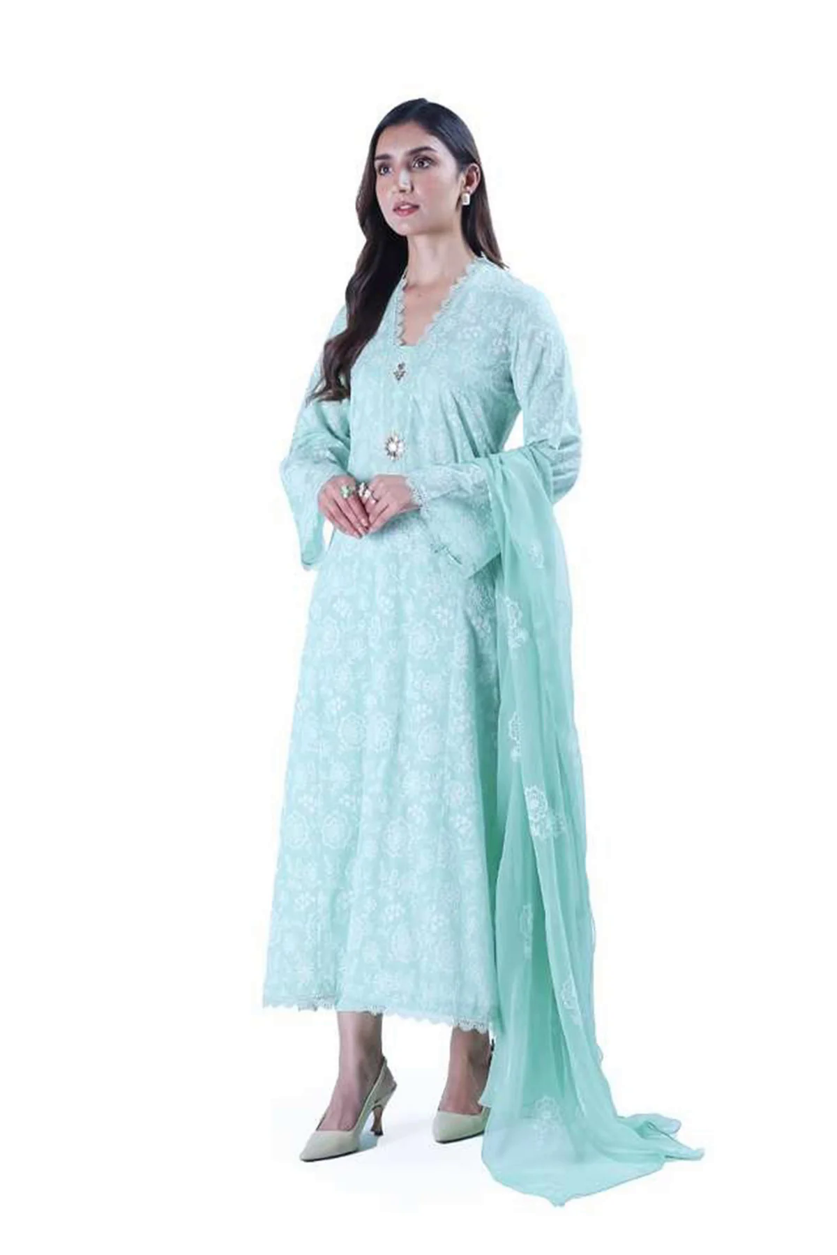 Embroidered Lawn 3pc with Embroidered Chiffon Dupatta- GA1995