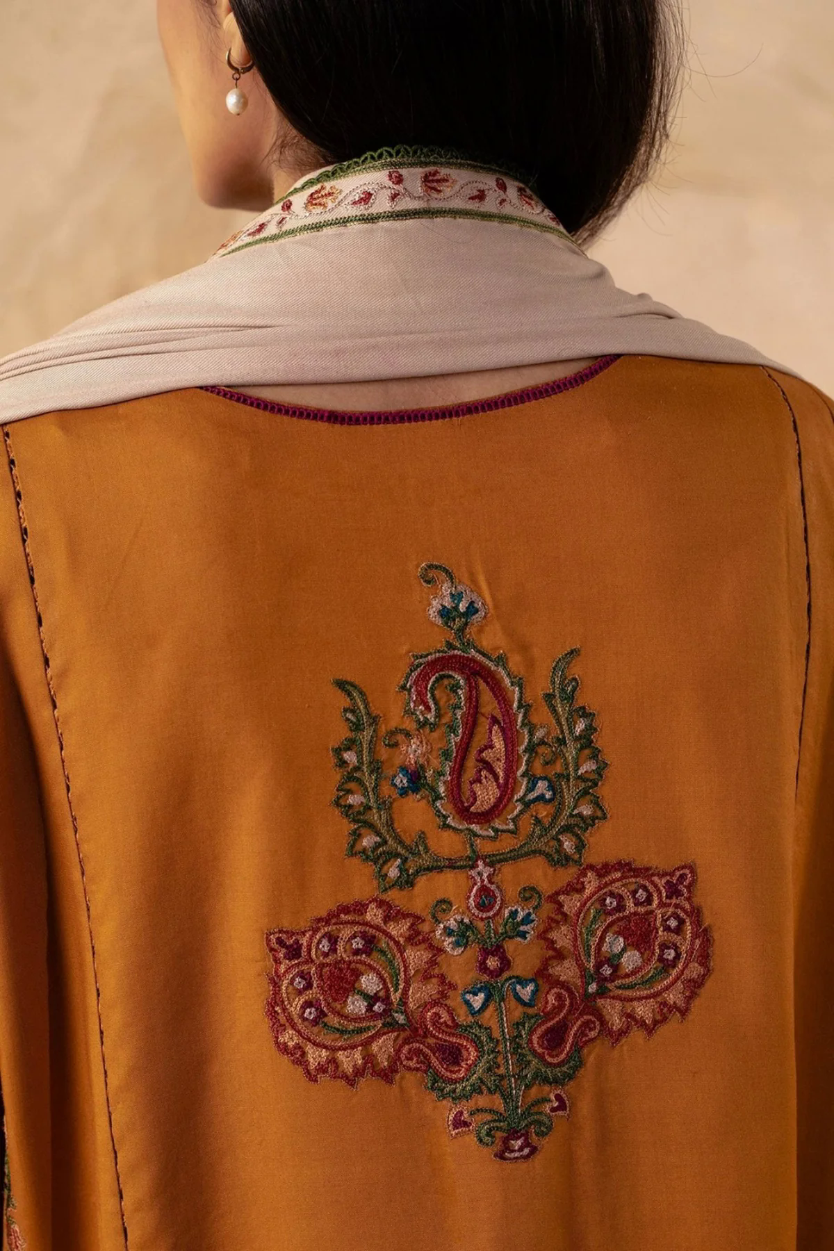 3PC Embroidered Dhanak with Dhanak Embroidered Shawl - GA1774