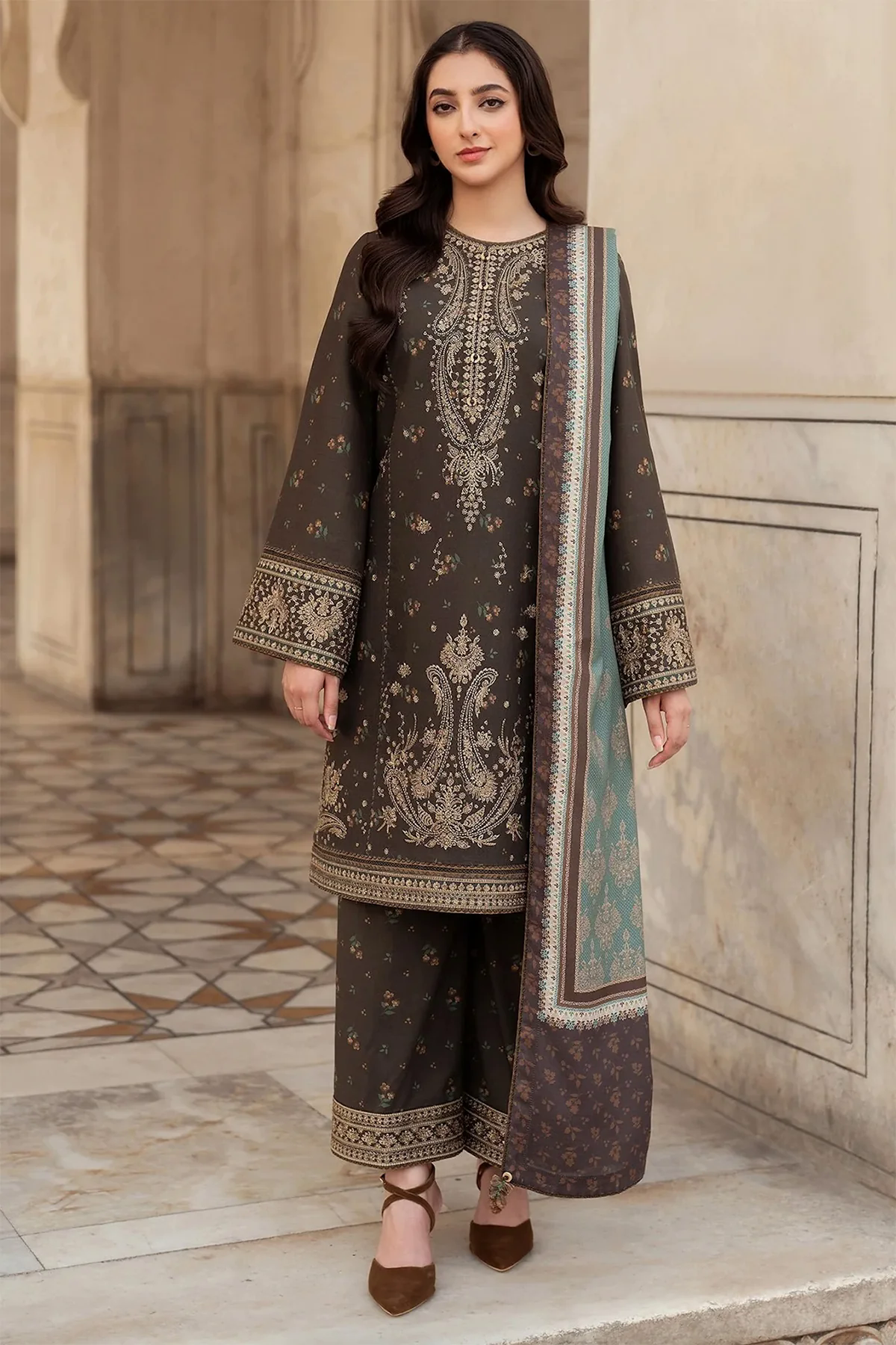 Baroque 3PC Embroidered Lawn Suit with Printed Chiffon Dupatta -GA2047