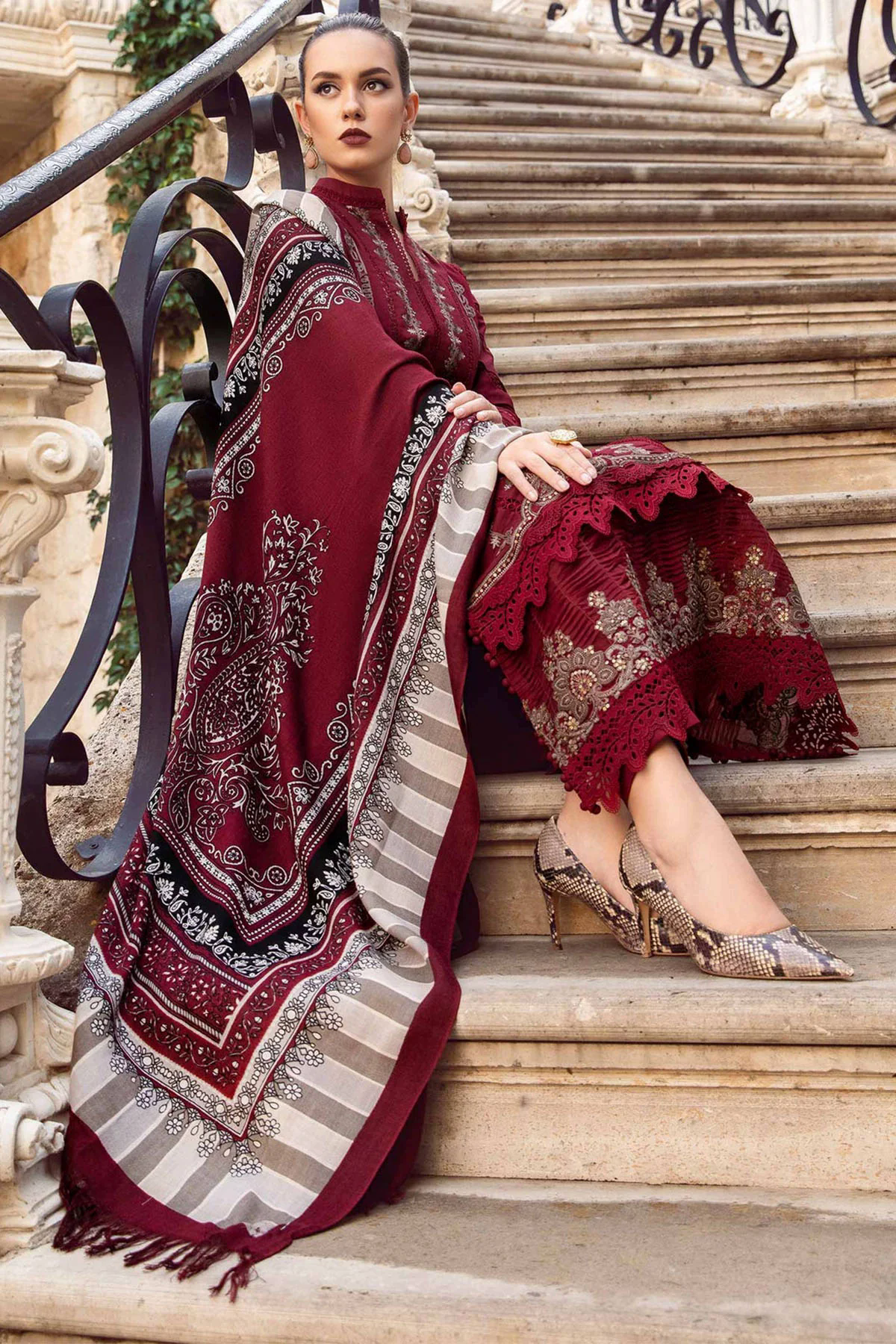 Embroidered Dhanak 3pc with Whool Shawal- GA1980