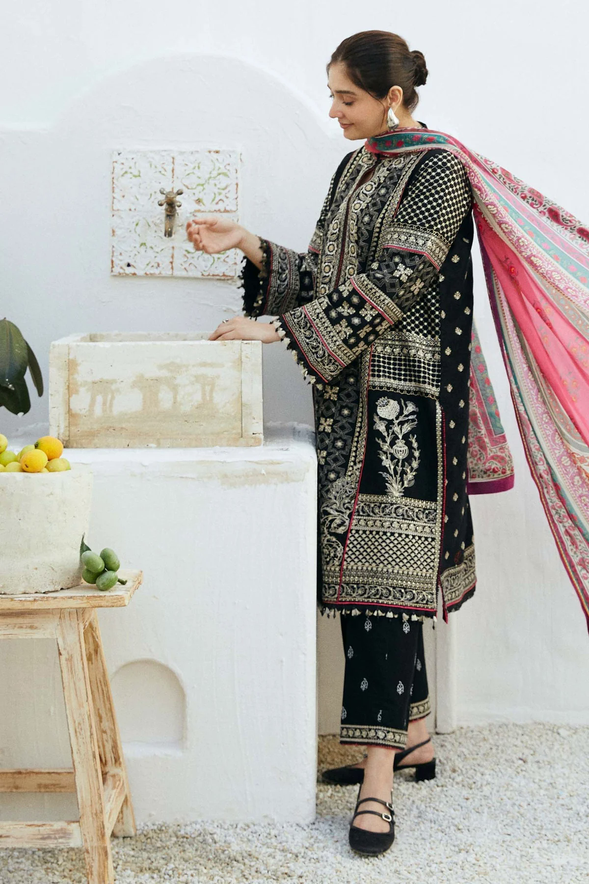 Embroidered Lawn 3pc with Silk Printed Chiffon Dupatta - GA1883