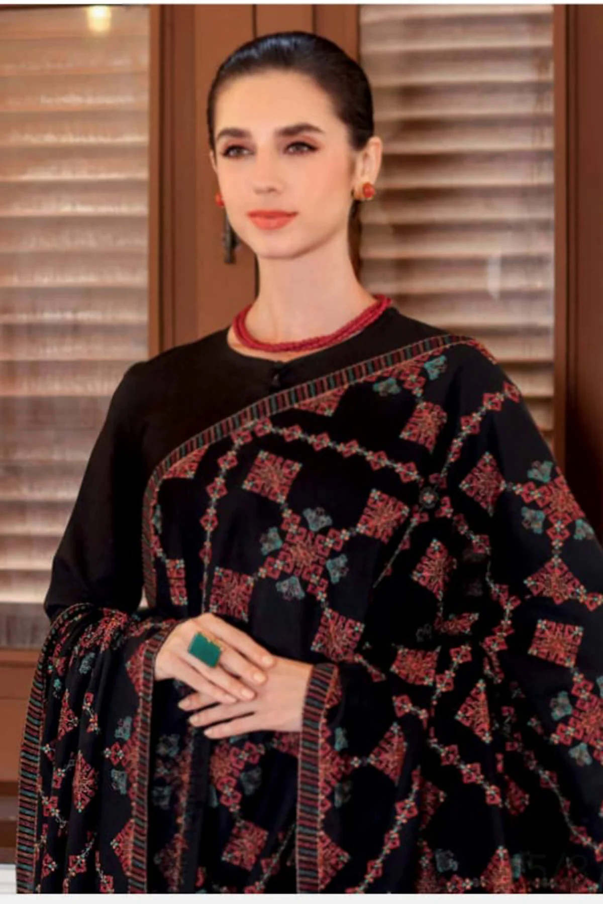3PC Dhanak with Embroidered Shawl - GA1789