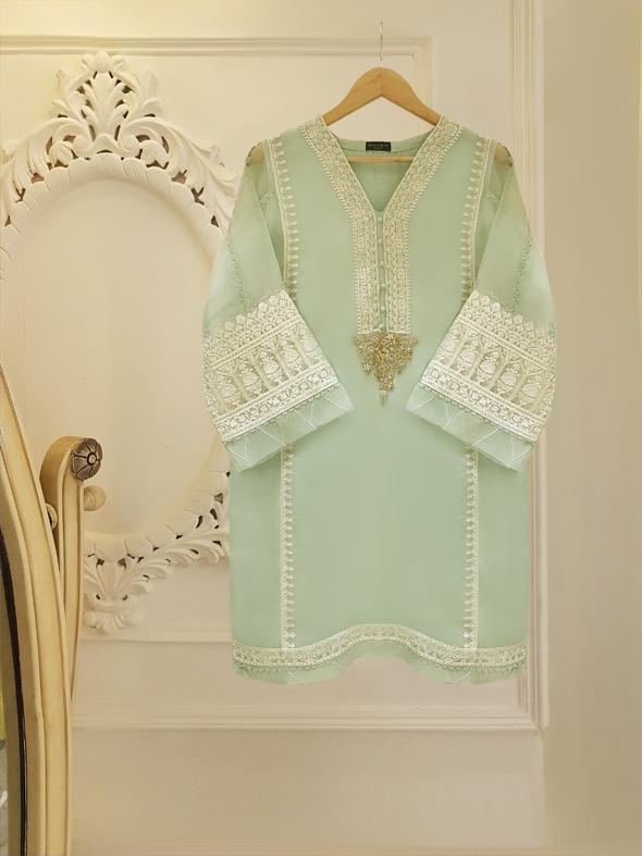 Heavy Embroidered  with hand work 3pc with  organza dupatta-GA10166