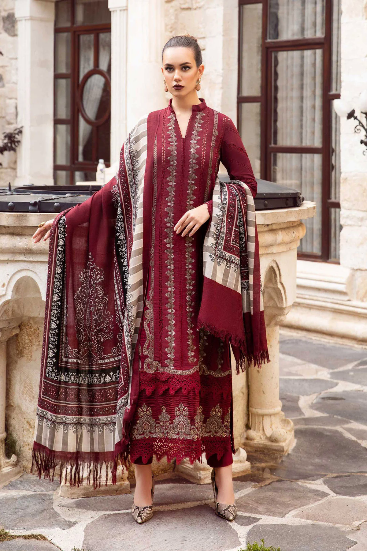 Embroidered Dhanak 3pc with Whool Shawal- GA1980