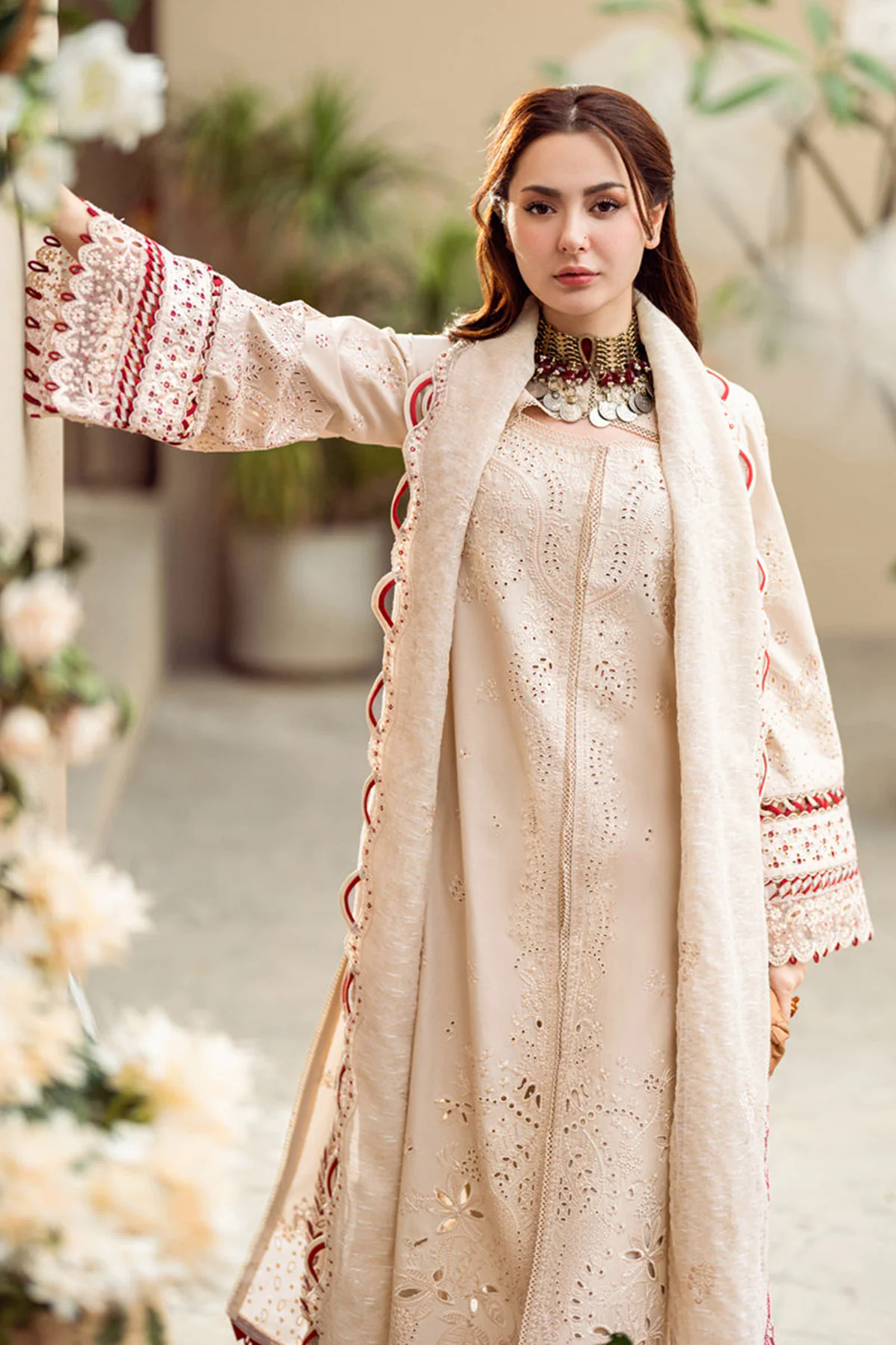 Embroidered Lawn 3pc with Embroidered Slub Net dupatta-GA2028