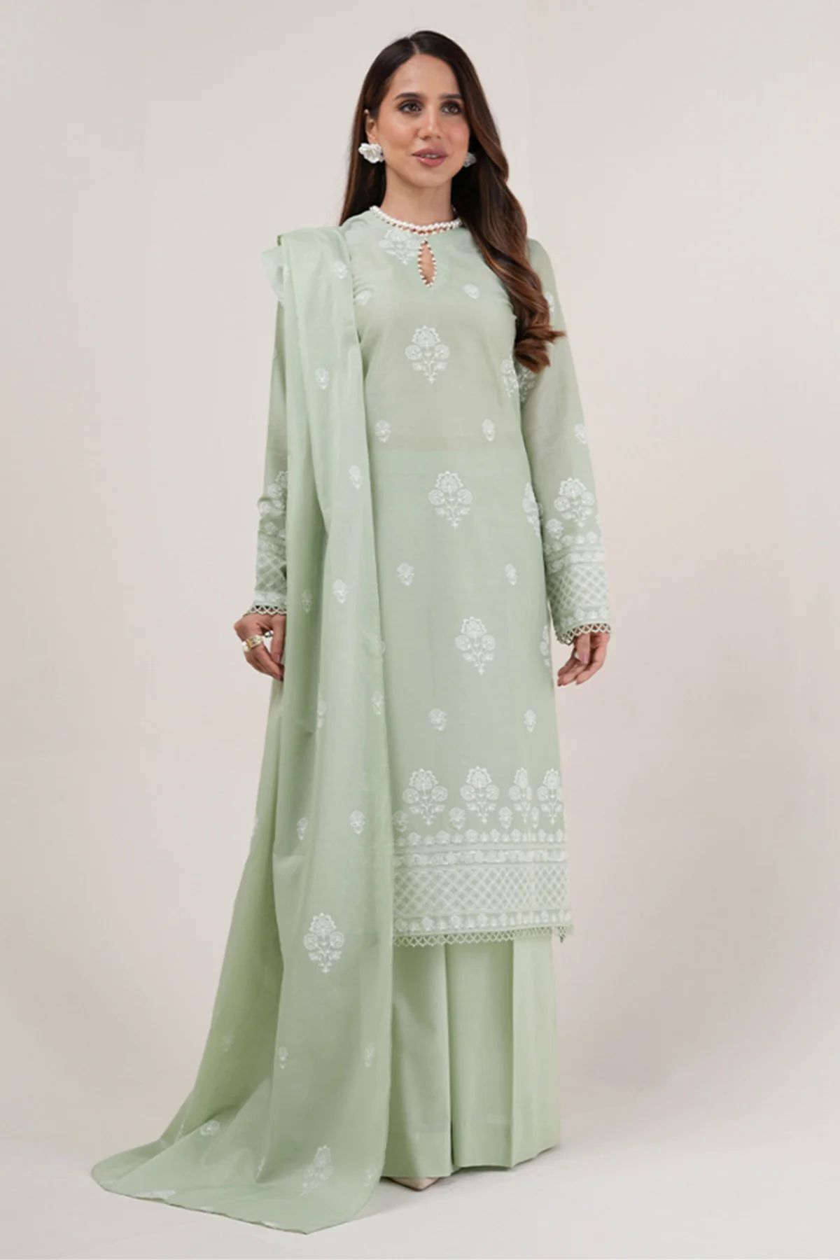 Embroidered Lawn 3pc with Embroidered Chiffon Dupatta- GA1994