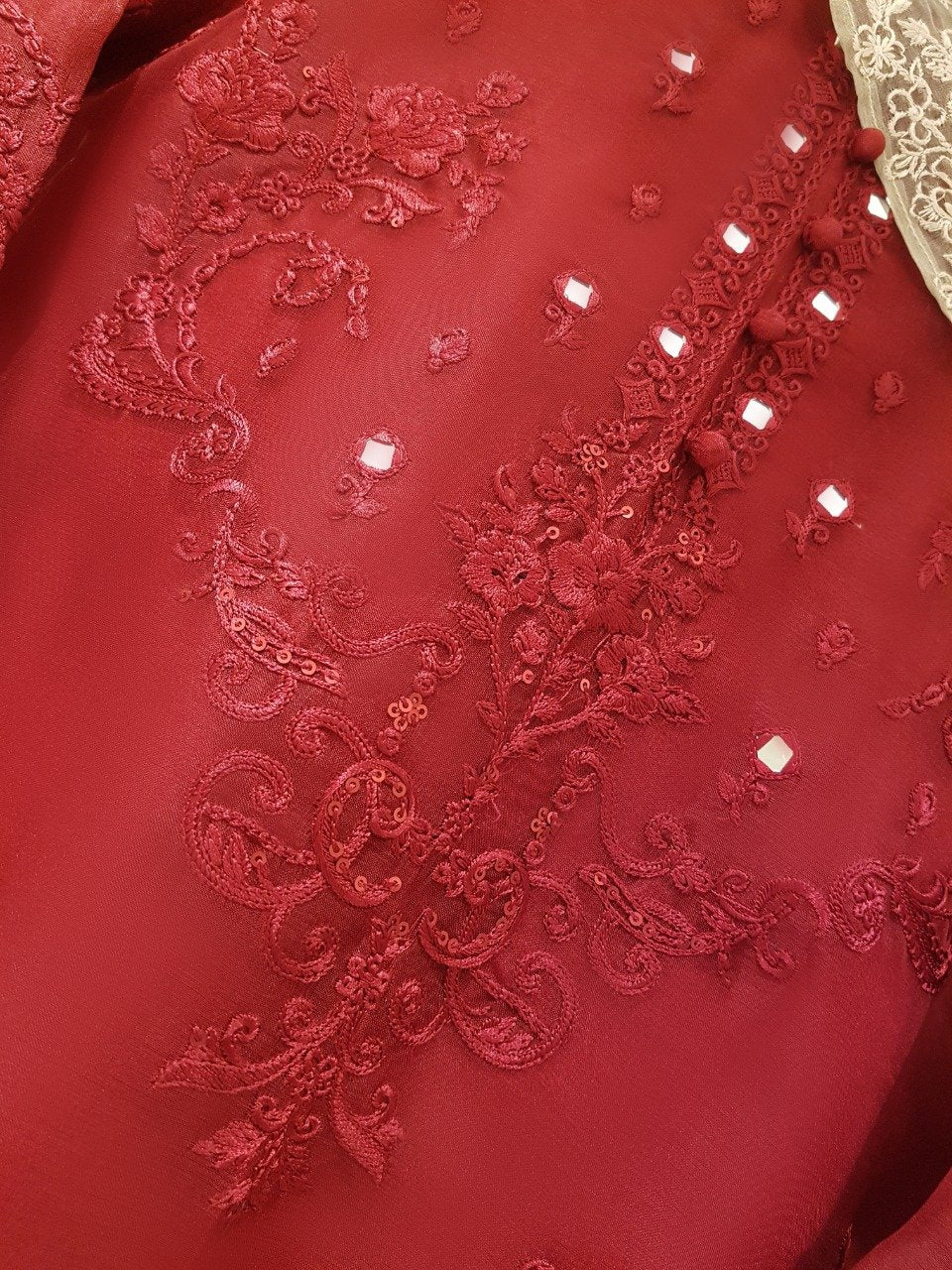 Heavy Embroidered  with Mirror Work  organza dupatta-GA10191