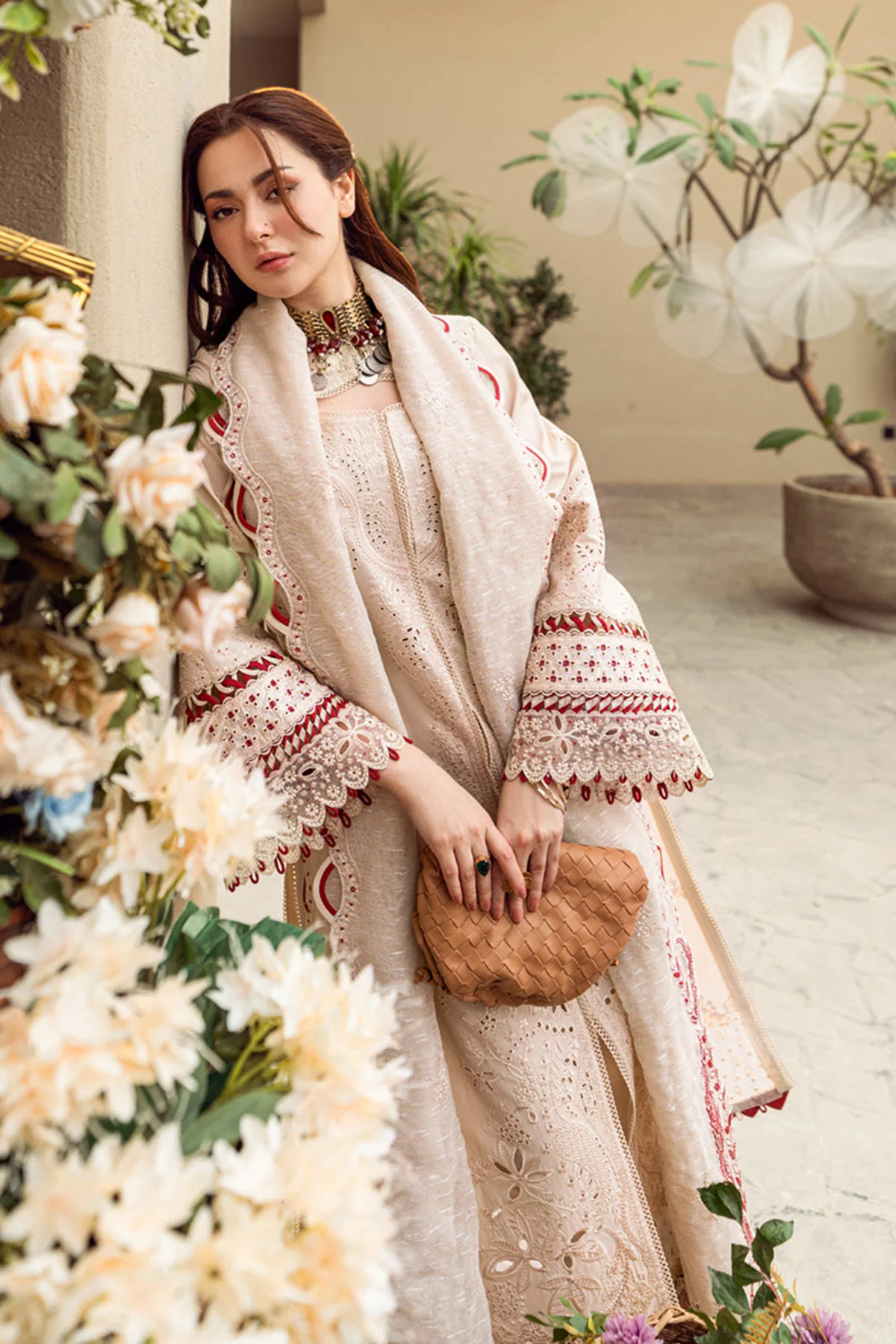 Embroidered Lawn 3pc with Embroidered Slub Net dupatta-GA2028