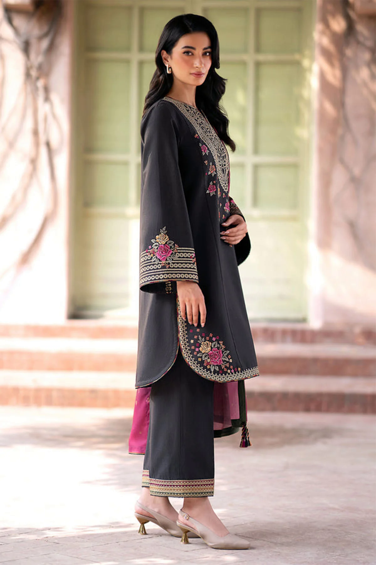 Embroidered Dhanak 3pc with Whool Shawal- GA1969