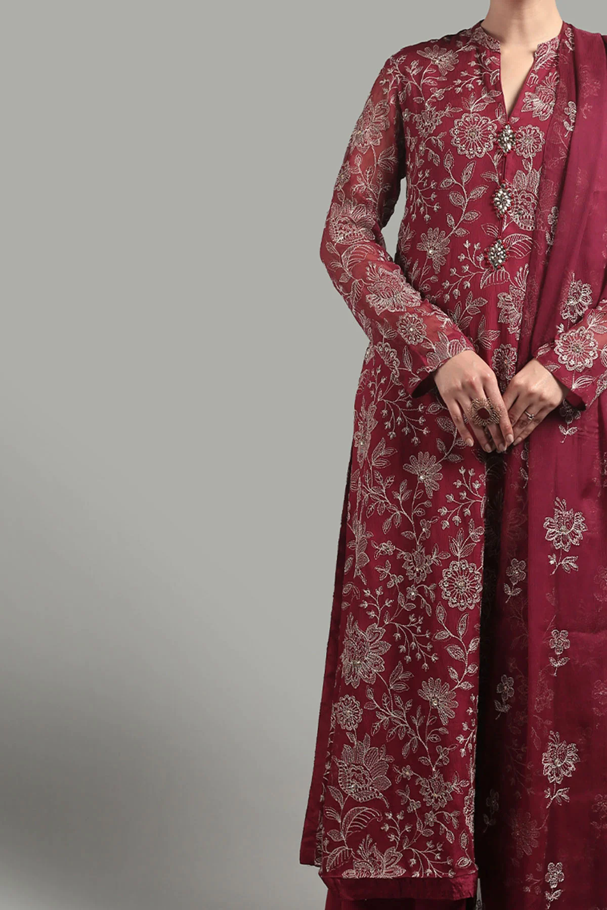 Embroidered Lawn 3pc with Embroidered Chiffon Dupatta- GA1914