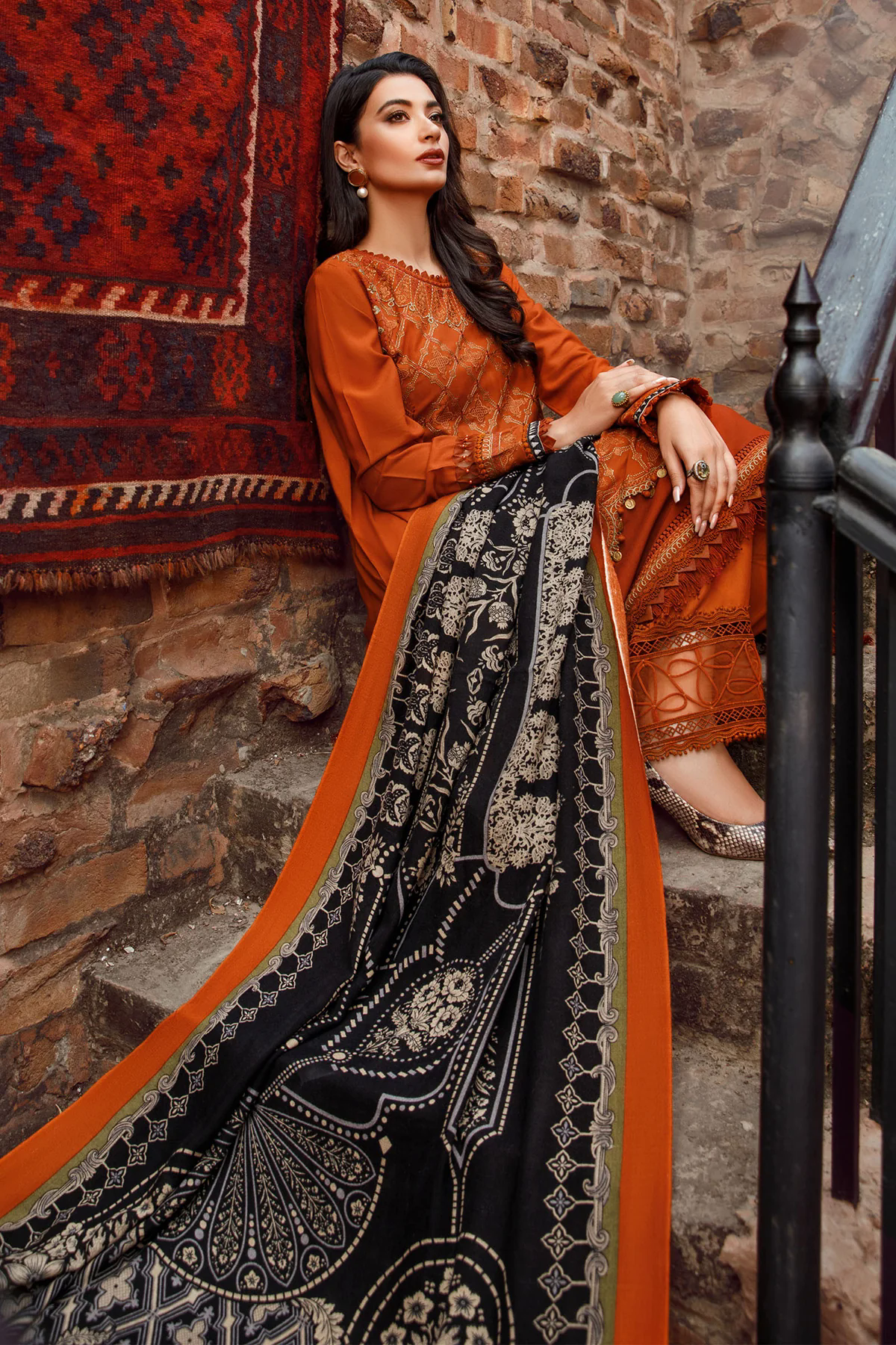 3PC Fully Embroidered Dhanak Suit - GA1615