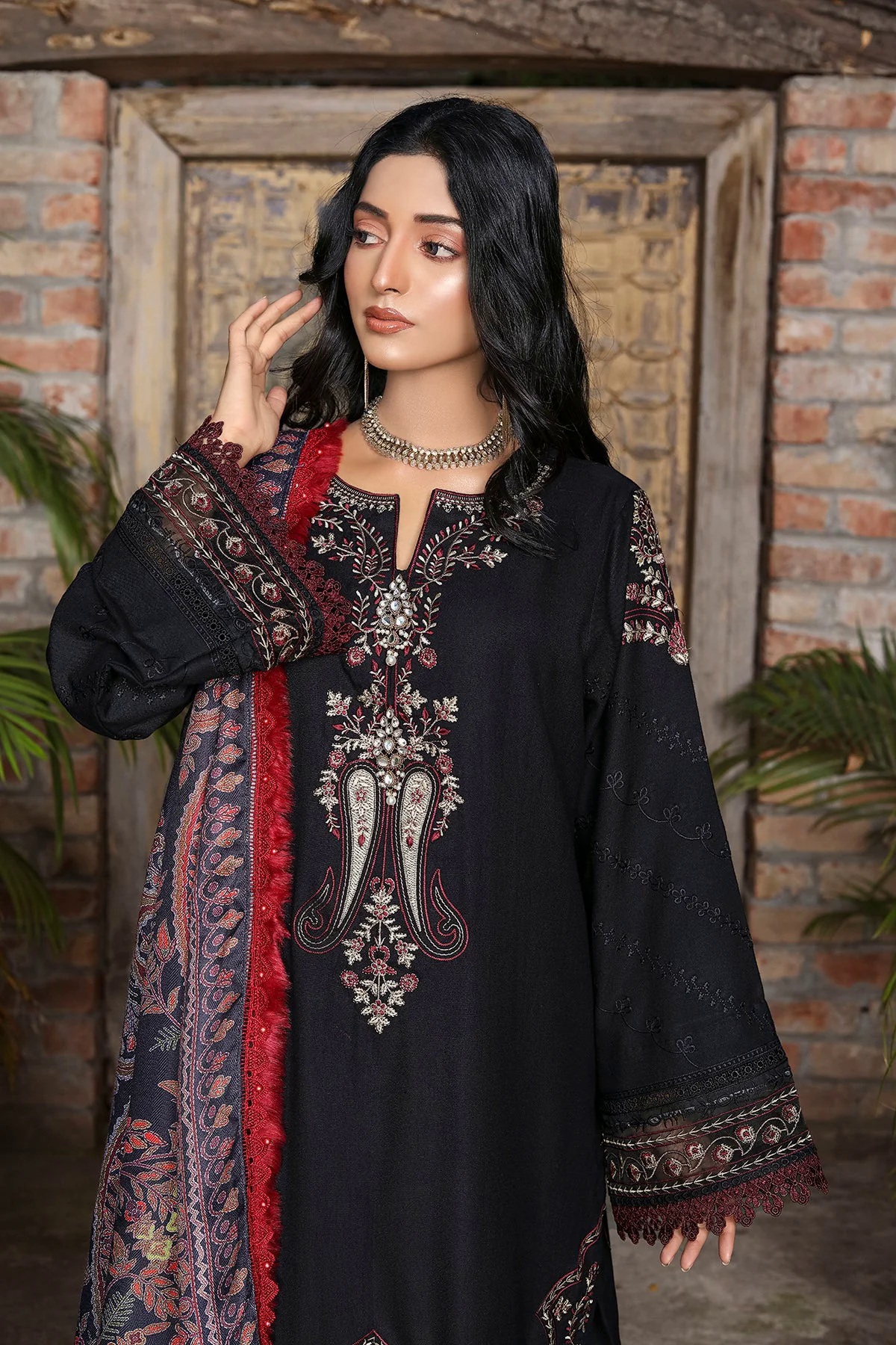 Fereydun Luxury Embroidered Dhanak 3pc With Printed Whool Shawal-GA1934 Fereydun Luxury Embroidered Dhanak 3pc With Printed Whool Shawal-GA1934