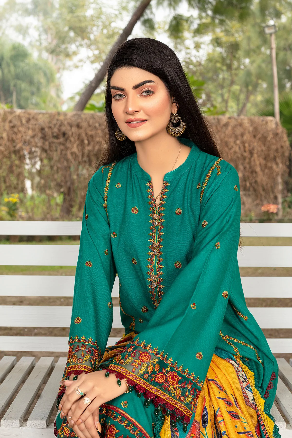 Firoja Embroidered Dhanak 3pc With Printed Whool Shawal-GA1939