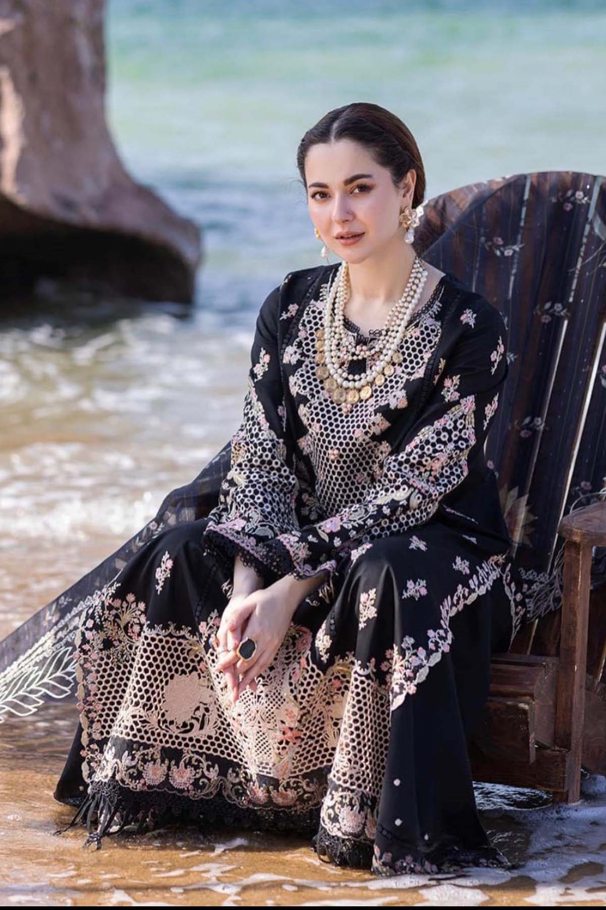 Luxury Embroidered Lawn 3pc with Embroidered Slub Net Dupatta - GA1829