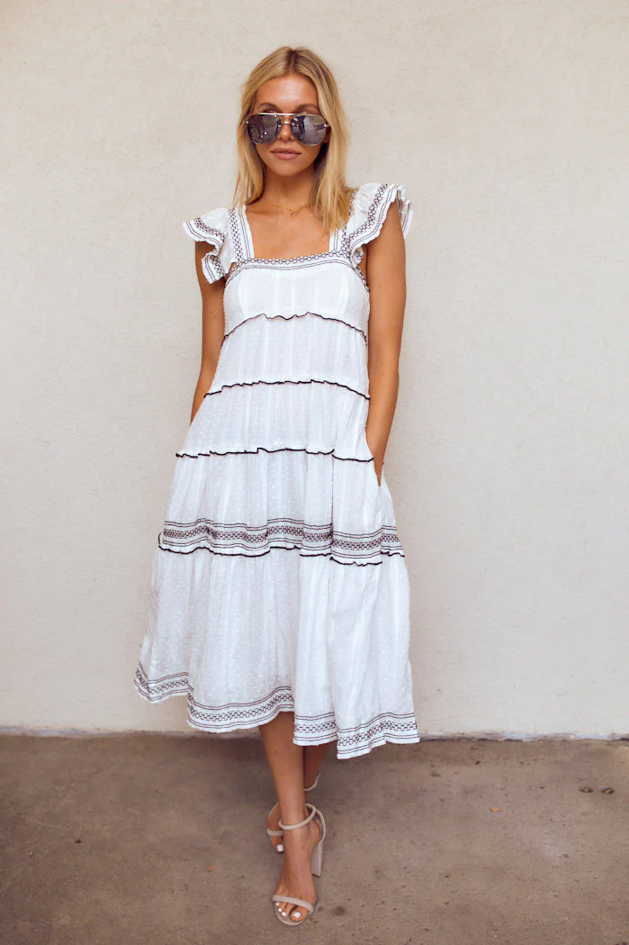 Moxy Short Sleeve Tiered Midi Dress Moxy Short Sleeve Tiered Midi Dress