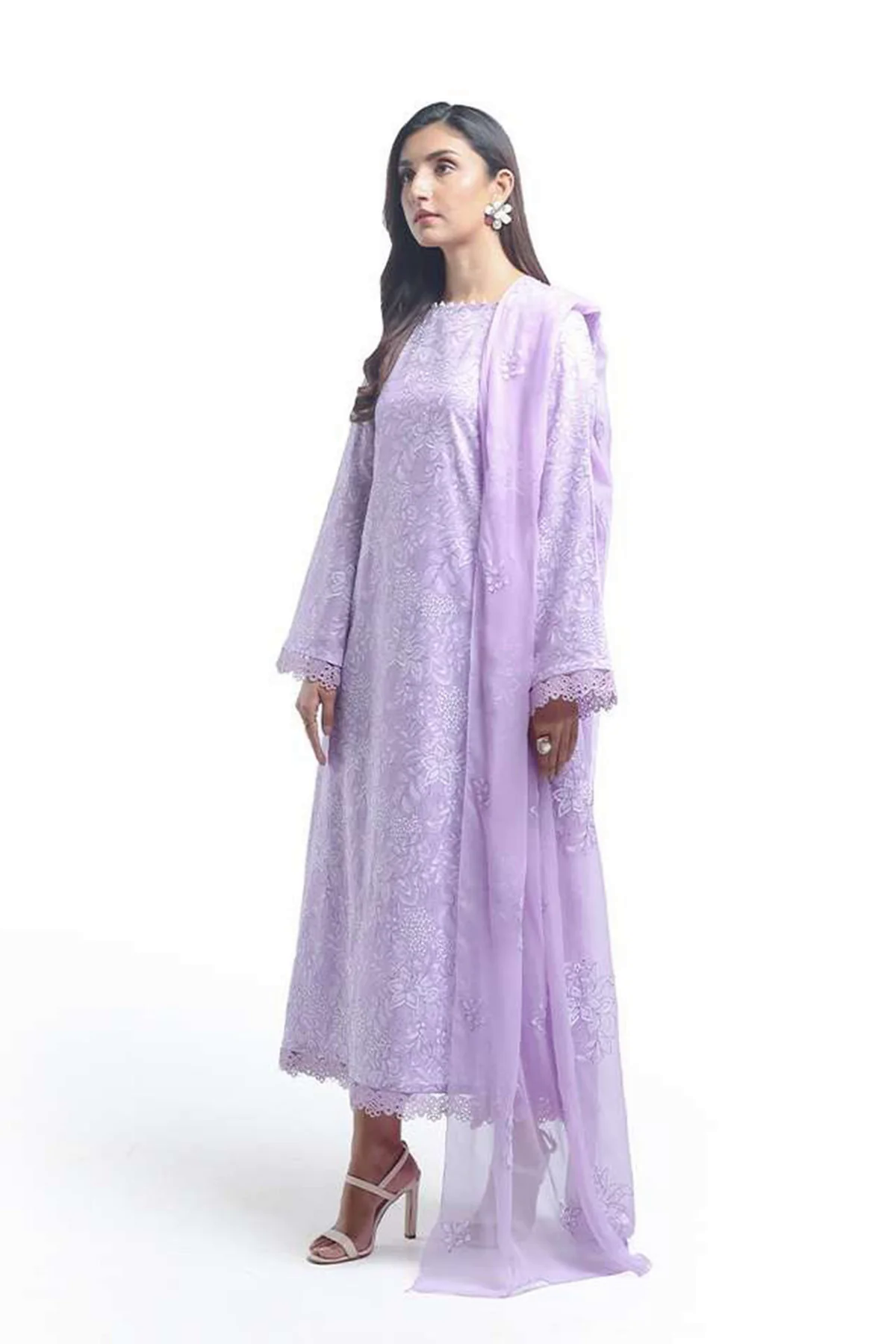 Embroidered Lawn 3pc with Embroidered Chiffon Dupatta- GA1996