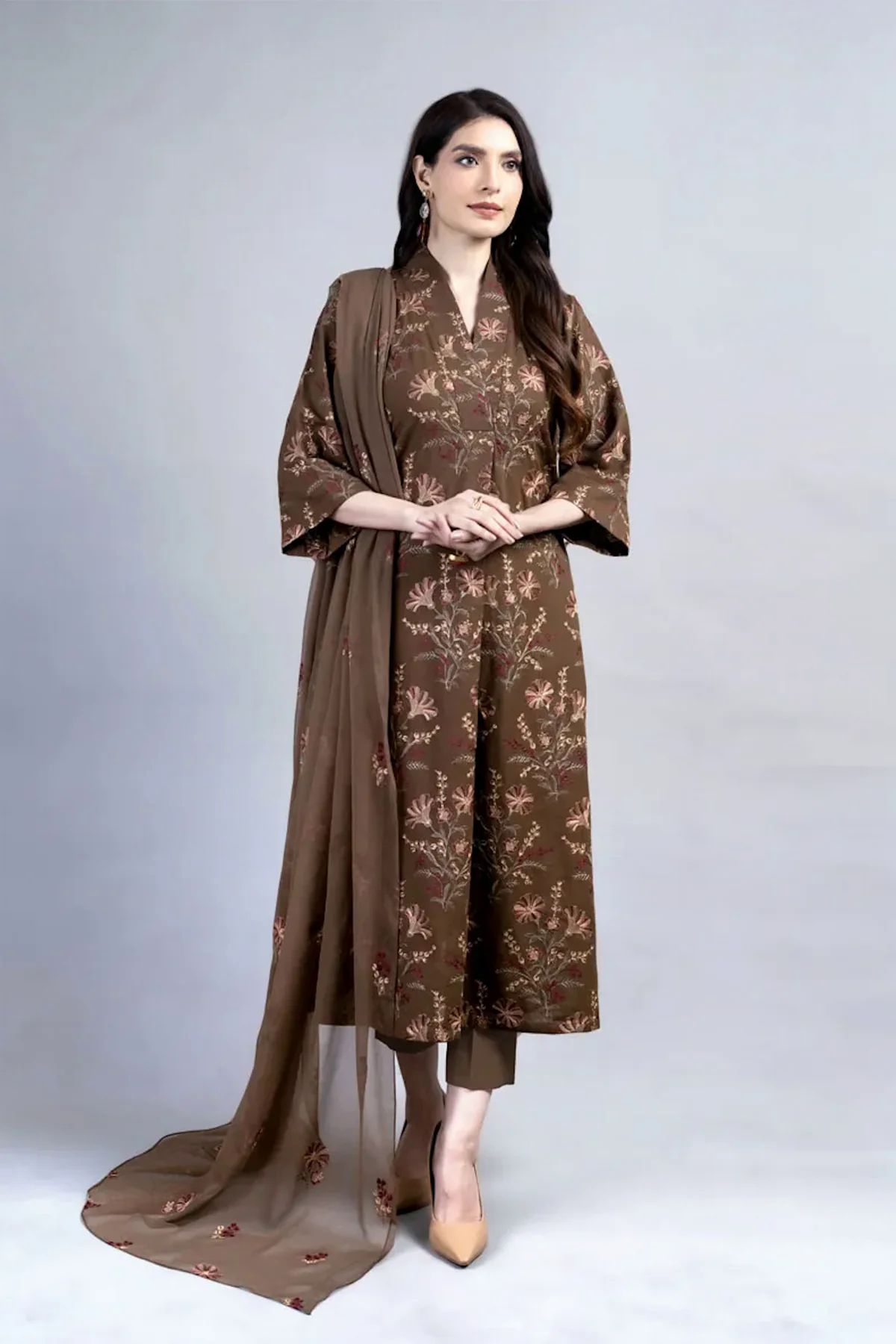 Embroidered Lawn 3pc with Embroidered Crinkle Chiffon Dupatta- GA2024