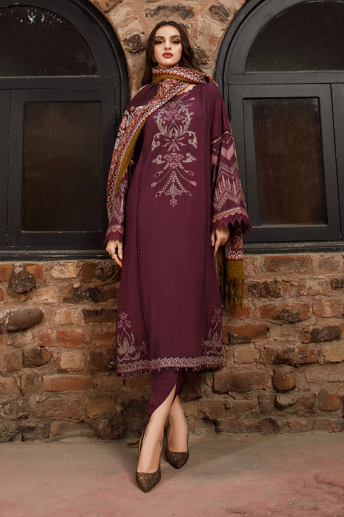 3PC Fully Embroidered Dhanak Suit - GA1607