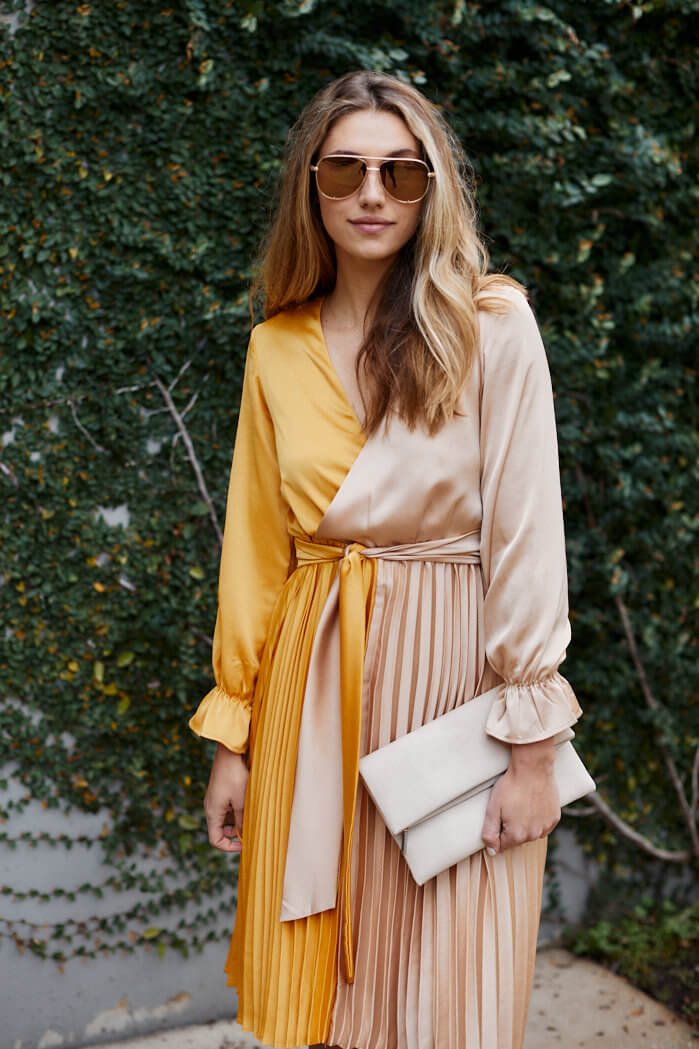 Ailyn Pleated Two Tone Dress