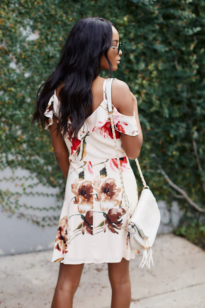 Sloane Floral Print Ruffle Detail Mini Dress