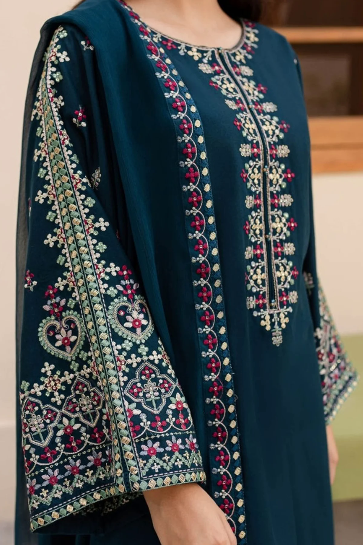 Batik Embroidered Lawn 3pc with Embroidered Chiffon Dupatta- GA2029