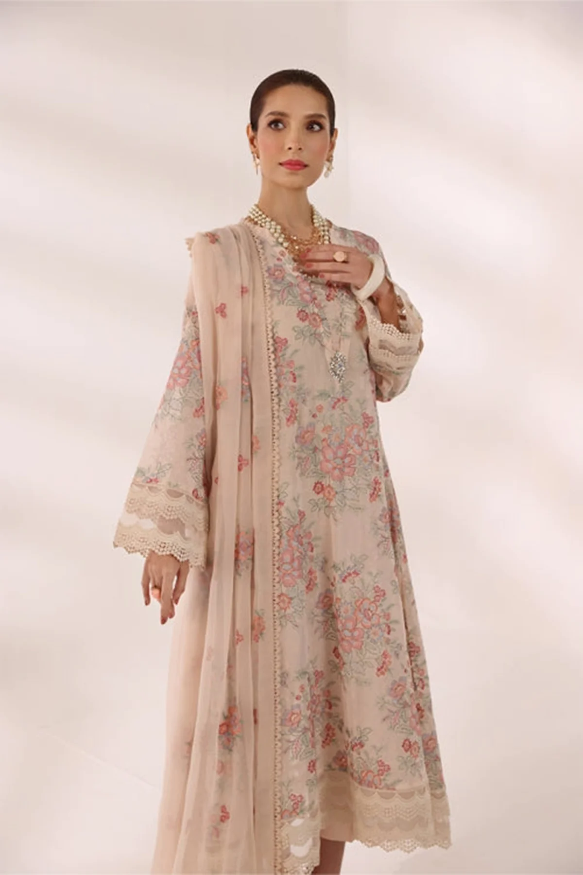 Embroidered Lawn 3pc with Embroidered Chiffon Dupatta- GA1991