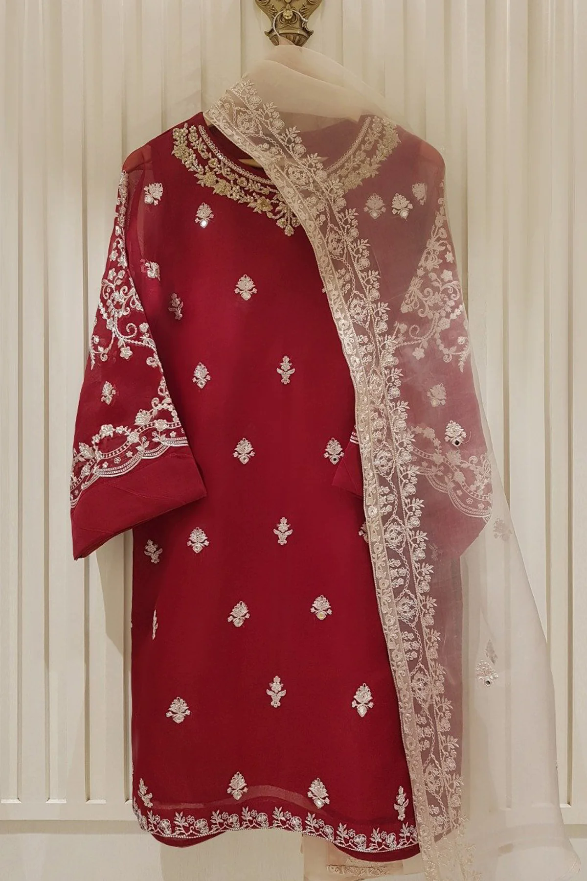 Heavy Embroidered  with Hand Work  organza dupatta-GA10193