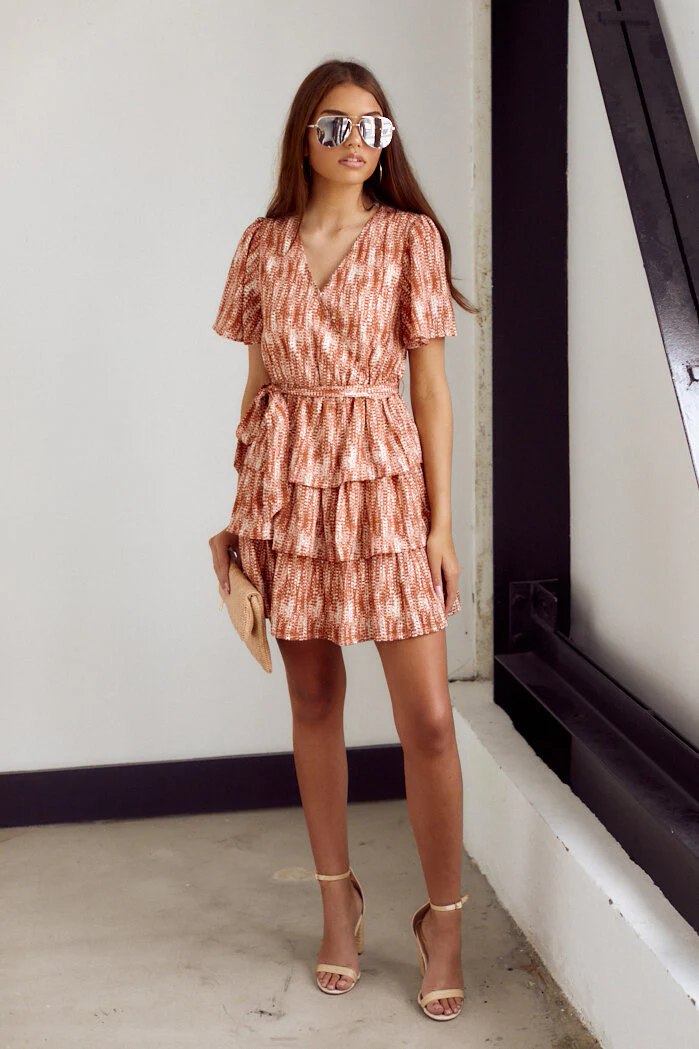 Decker Short Sleeve Printed Tiered Dress