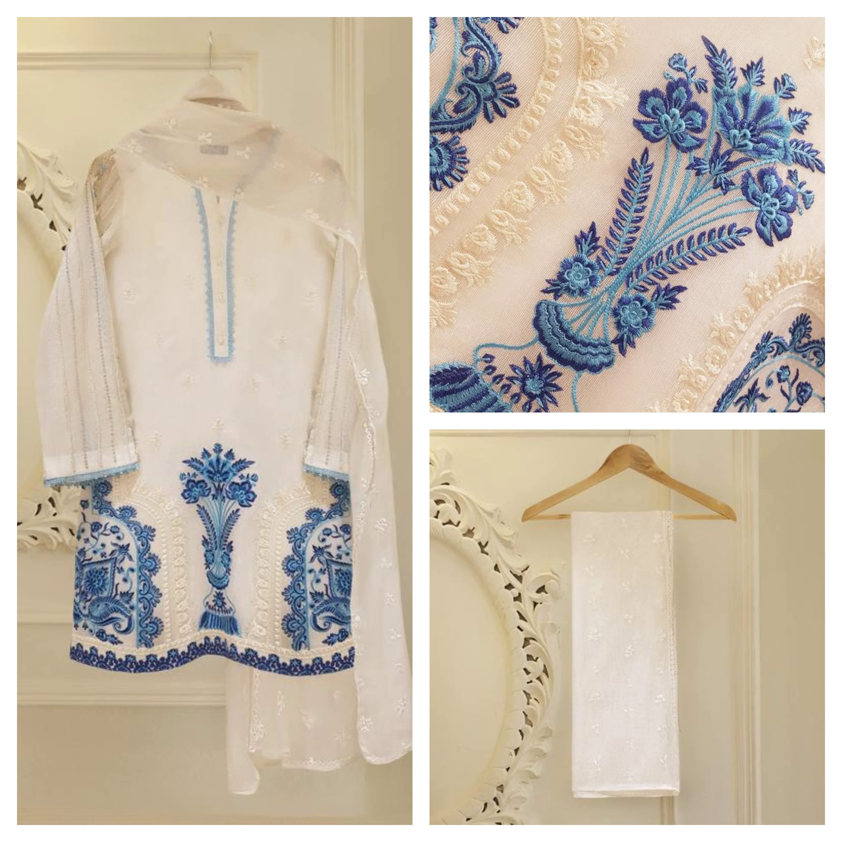 Heavy Embroidered 3pc with  organza dupatta-GA10168