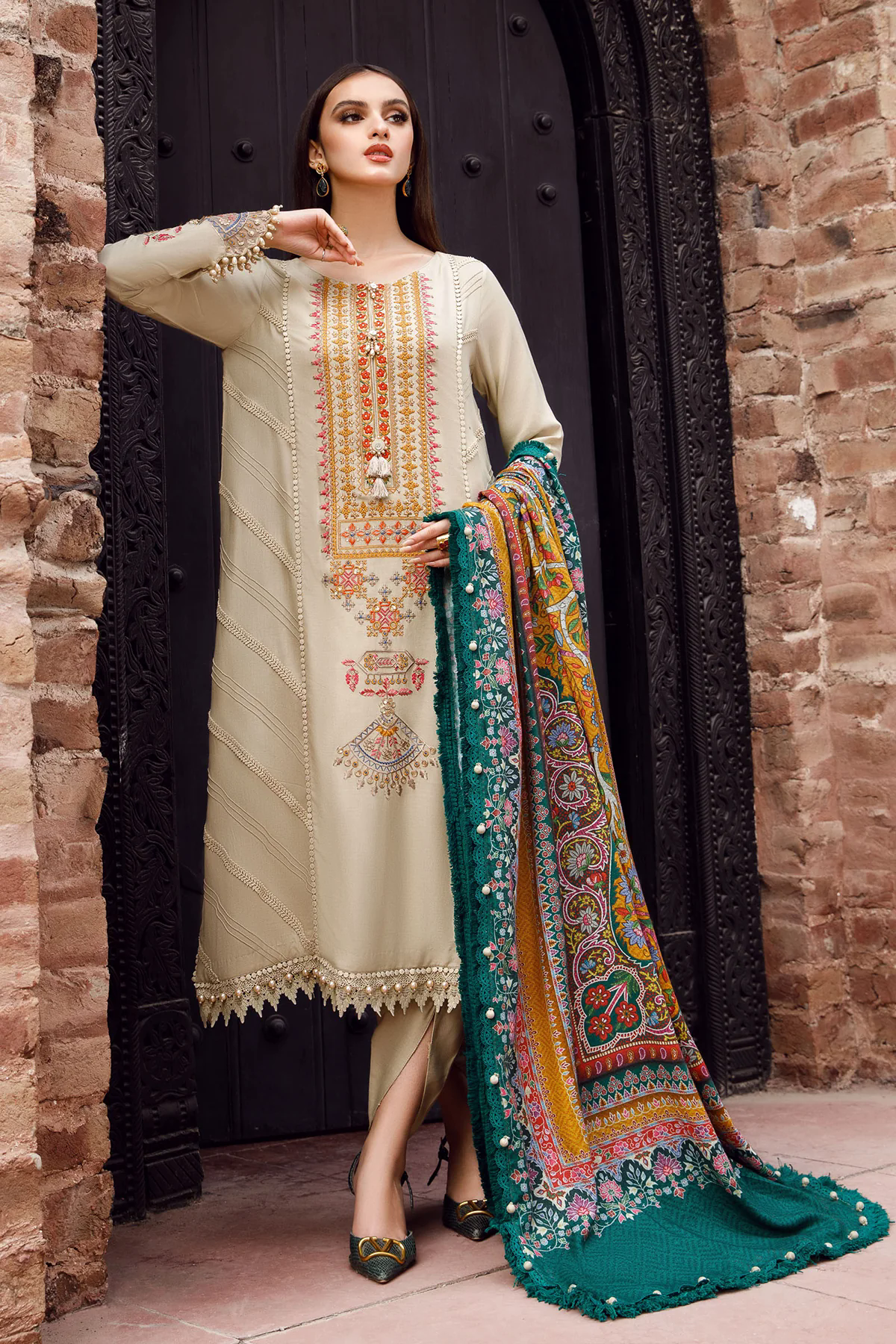 3PC Fully Embroidered Dhanak Suit - GA1610
