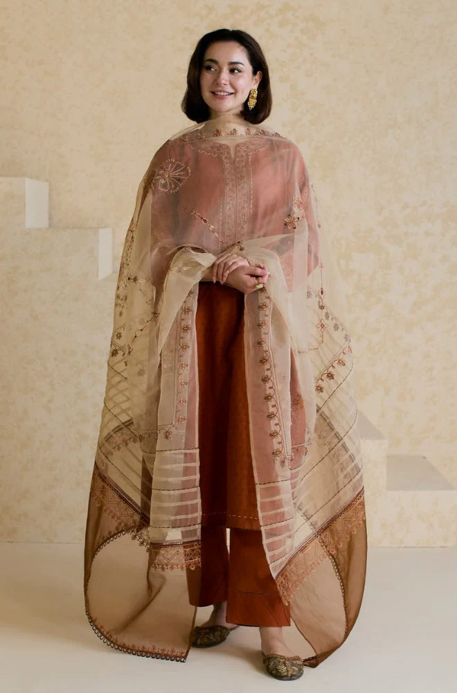 3PC Embroidered Lawn Suit with Embroidered chiffon Dupatta -GA2043