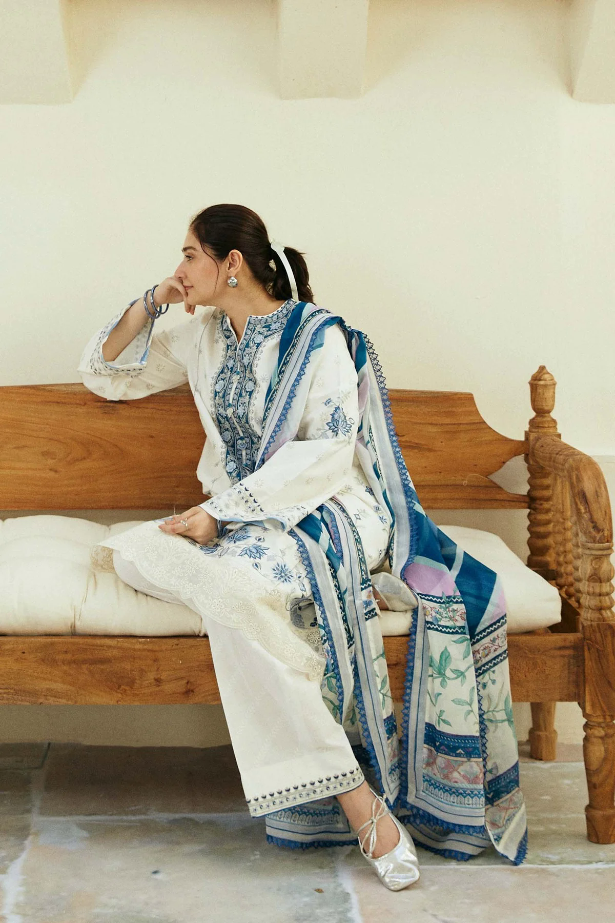 Embroidered Lawn 3pc with Silk Printed Chiffon Dupatta - GA1888