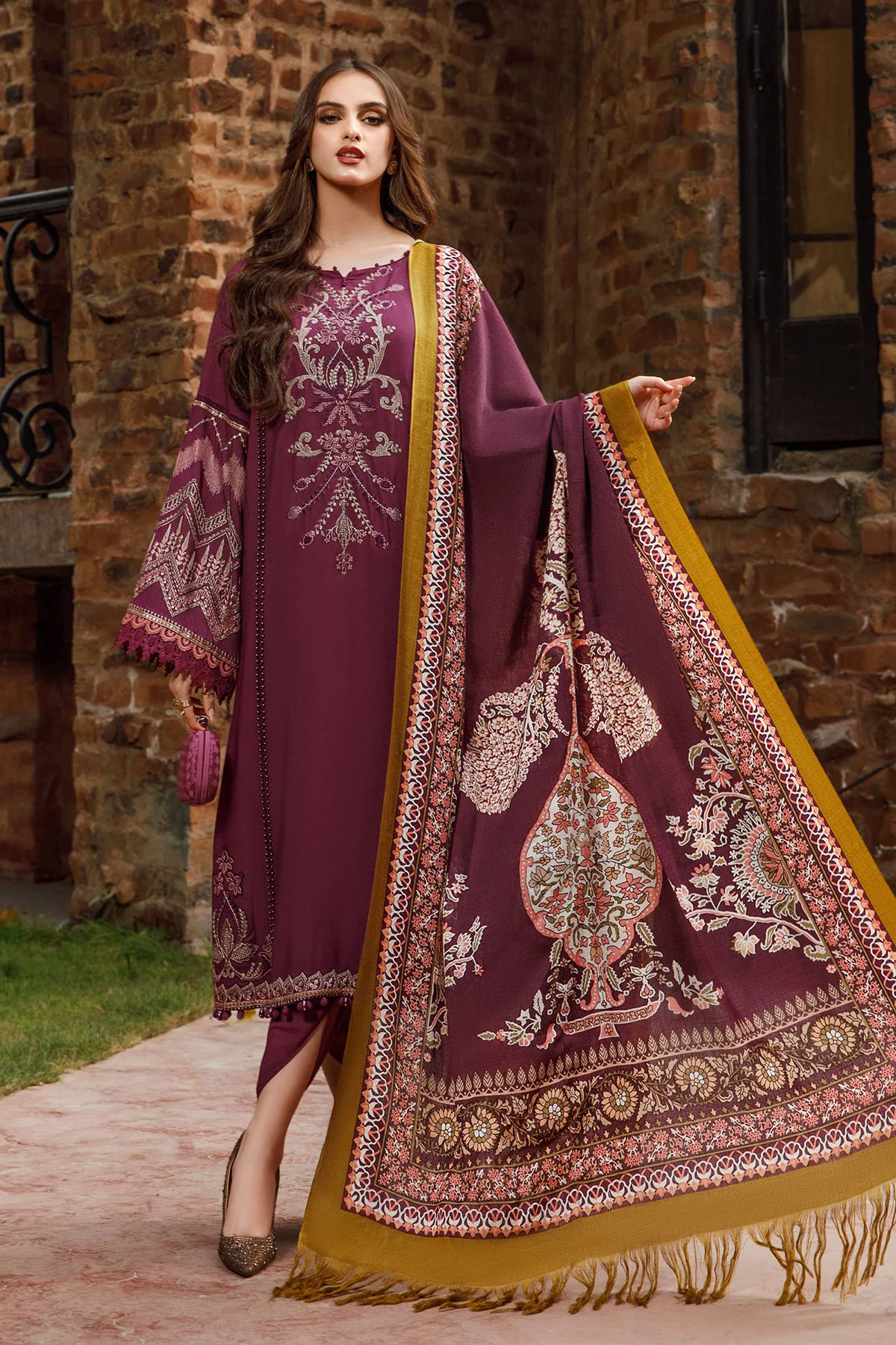 3PC Fully Embroidered Dhanak Suit - GA1607