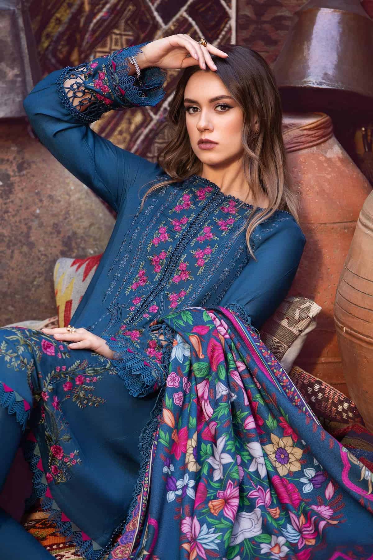 Embroidered Dhanak 3pc with Whool Shawal- GA1975 Embroidered Dhanak 3pc with Whool Shawal- GA1975