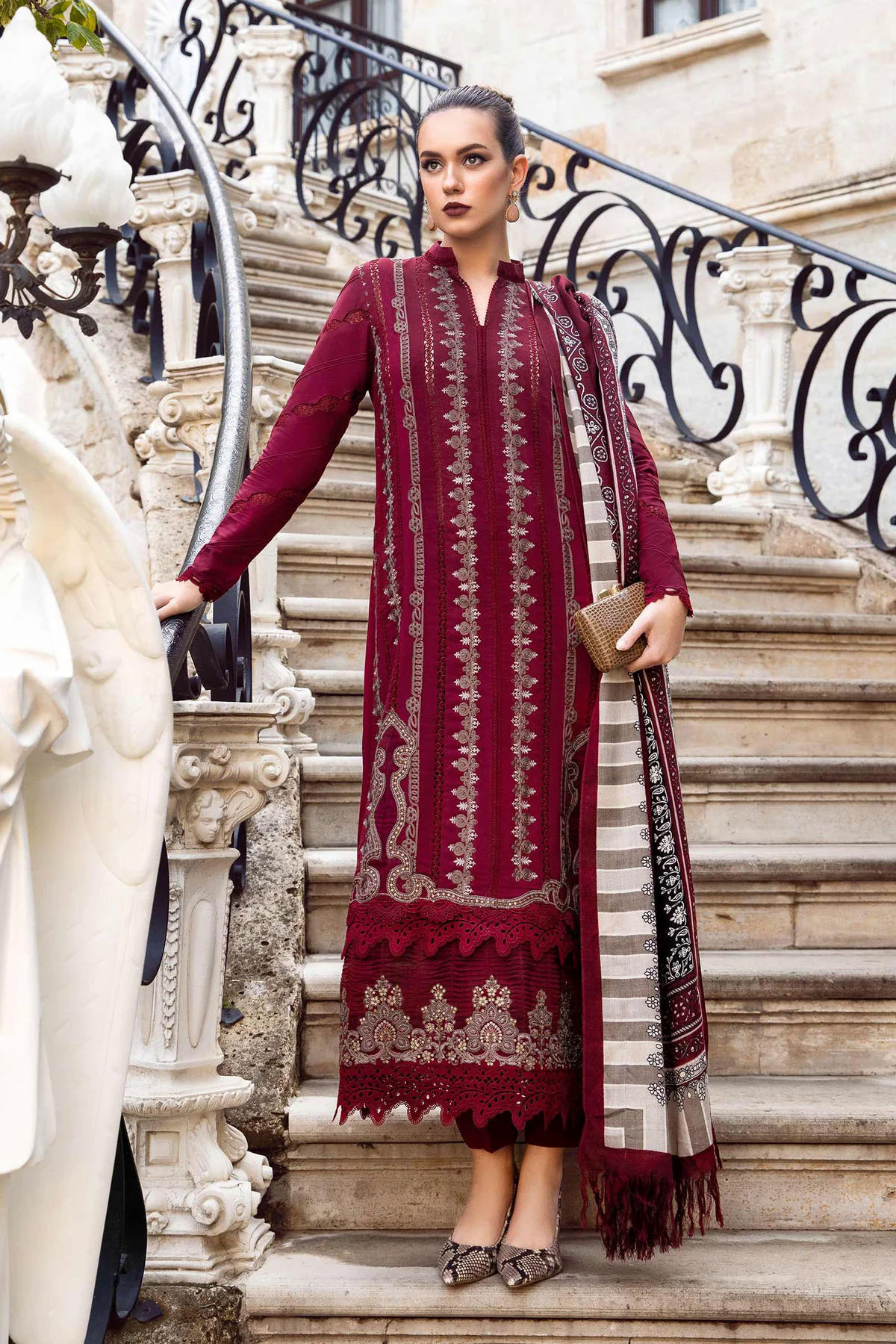 Embroidered Dhanak 3pc with Whool Shawal- GA1980