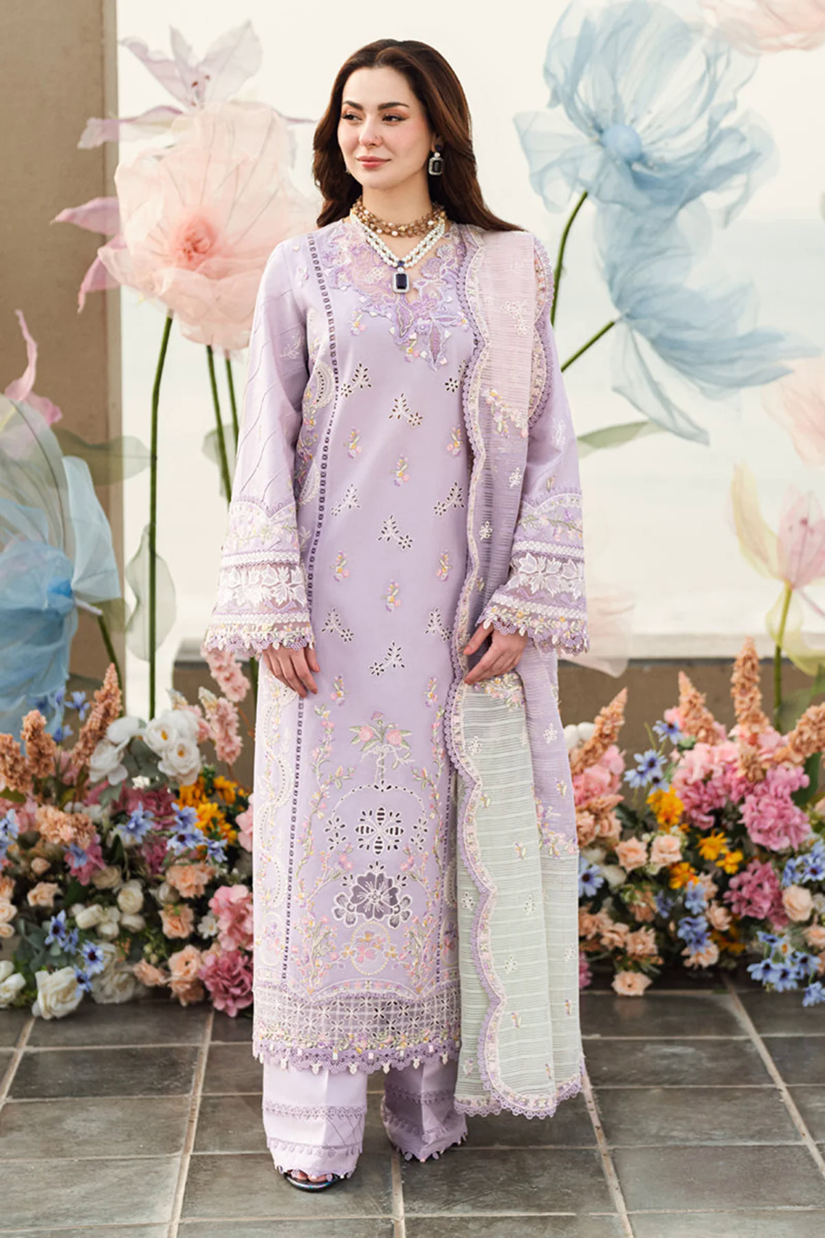 Embroidered Lawn 3pc with Embroidered Slub Net dupatta-GA2015