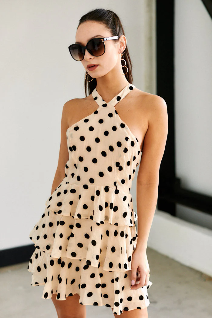 Lana Polka Dot Halter Cocktail Dress