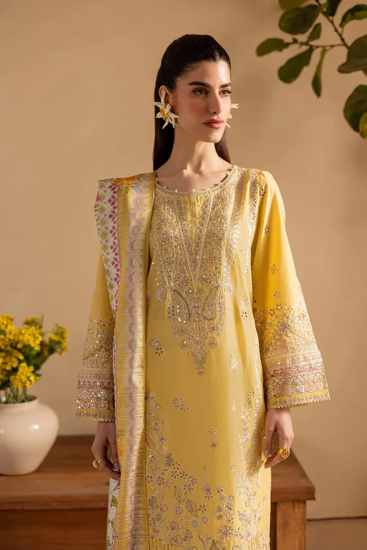 Batik 3PC Lawn Embroidered Shirt with Embroidered Organza Dupatta- GA2038