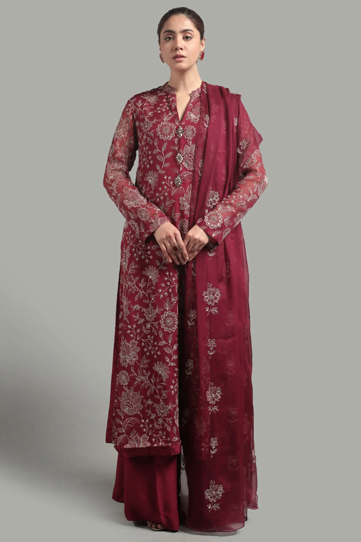 Embroidered Lawn 3pc with Embroidered Chiffon Dupatta- GA1914