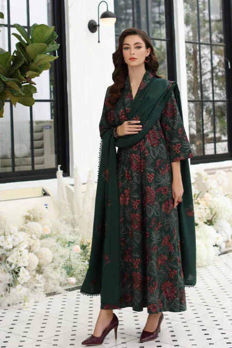 3PC Embroidered Dhanak Suit with Heavy Embroidered Shawal -GA1967