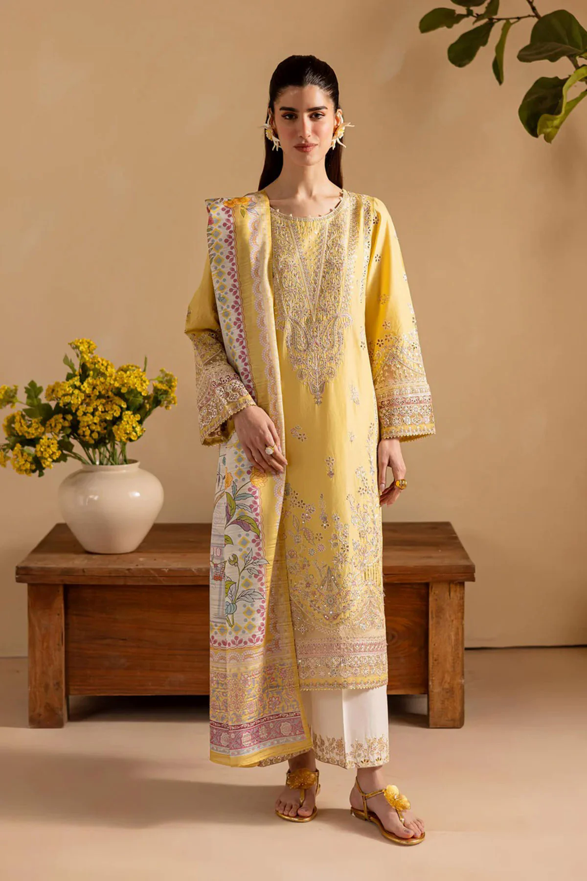 Batik 3PC Lawn Embroidered Shirt with Embroidered Organza Dupatta- GA2038