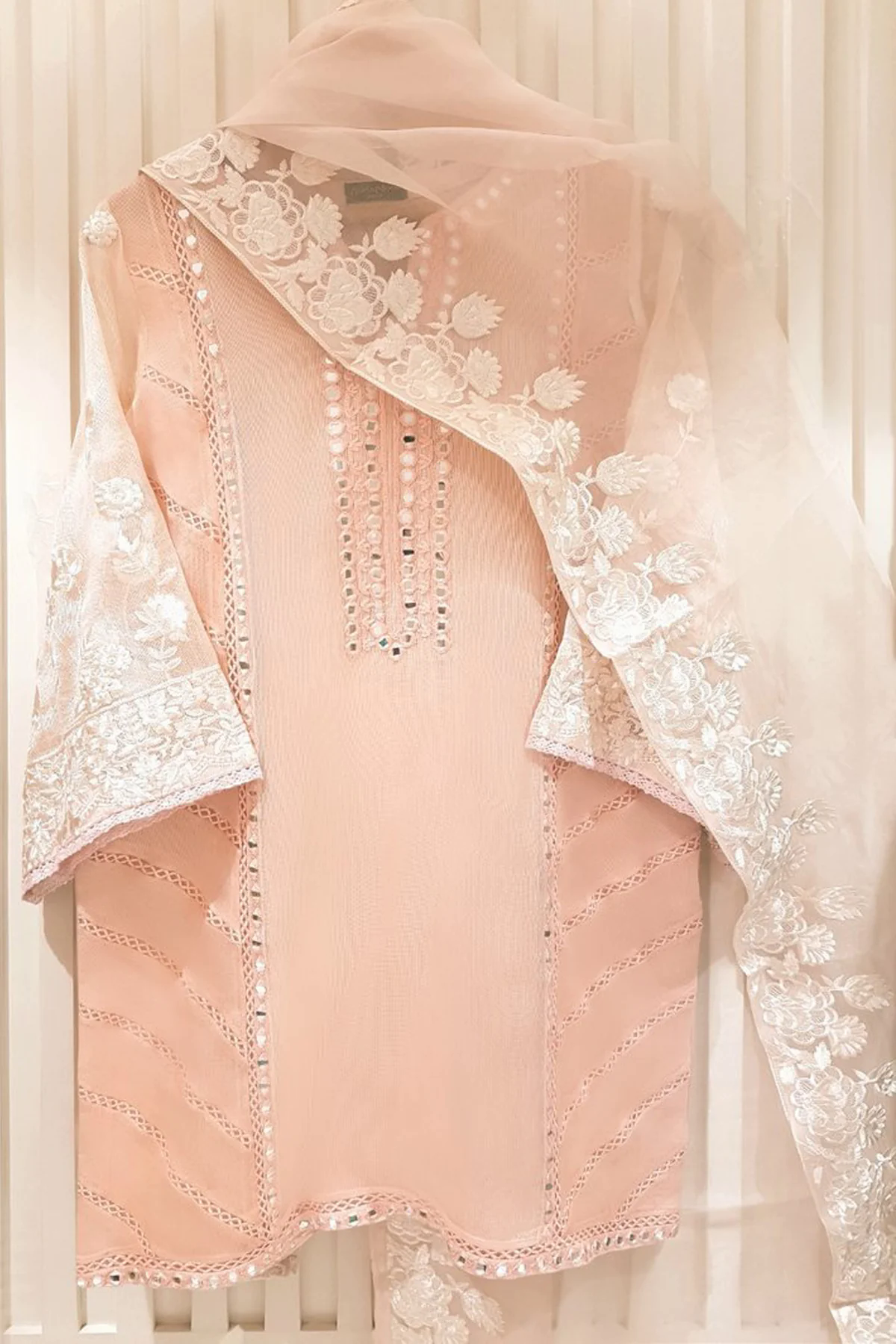 Heavy Embroidered  with Mirror Work  organza dupatta-GA1018